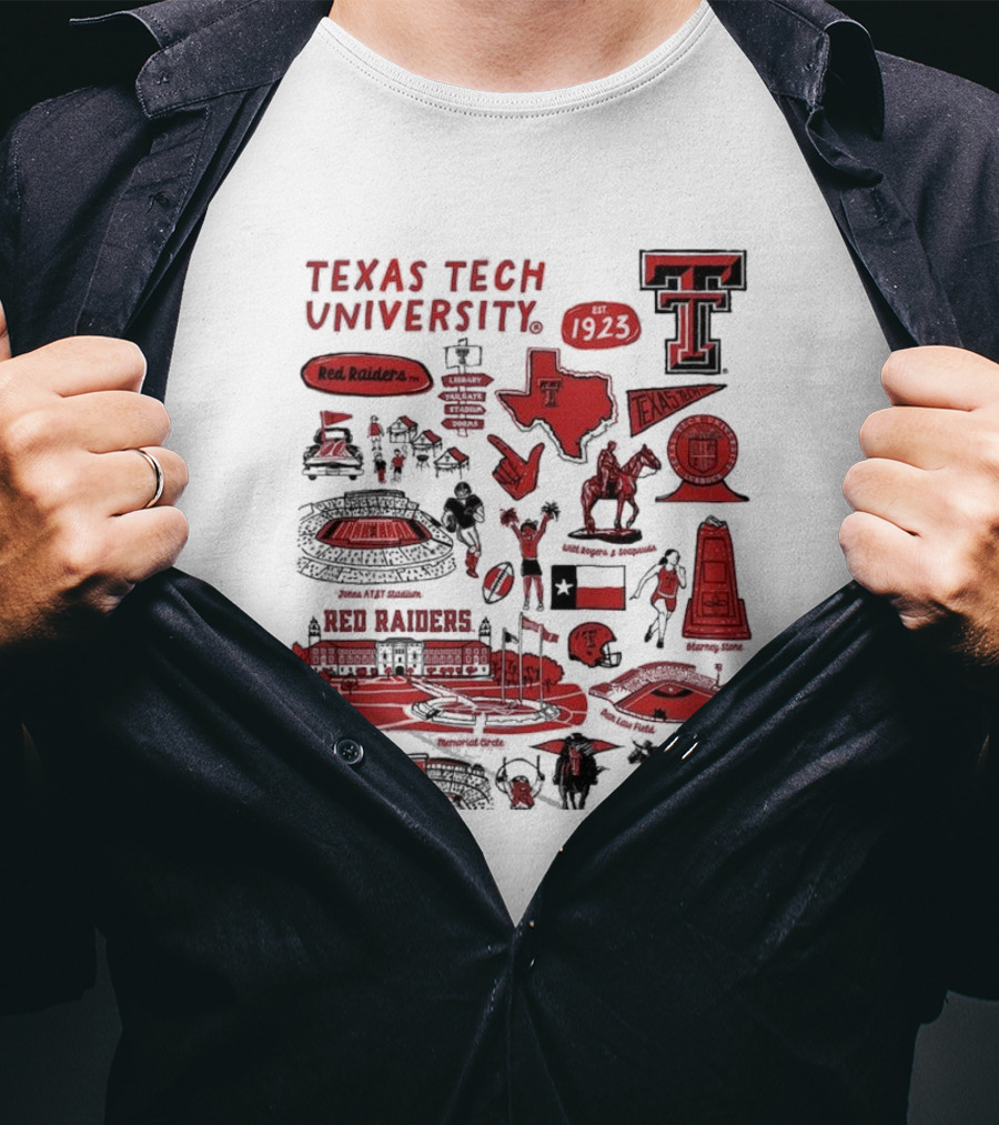 Texas Tech University Red Raiders Est 1923 Texas Spirit Impressions Artwork Icons T-Shirt