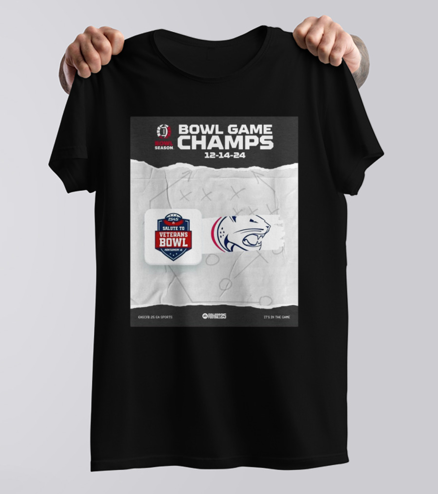 Bowl Game Champs 12-14-24 Salute To Veterans Bowl Season South Alabama Jaguars T-Shirt