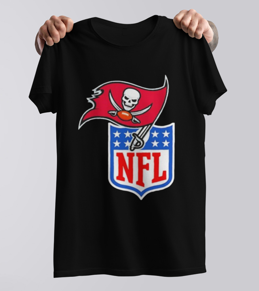 Tampa Bay Buccaneers NFL Collaboration Logo With Pirate Flag And Shield T-Shirt