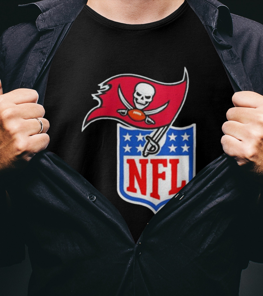 Tampa Bay Buccaneers NFL Collaboration Logo With Pirate Flag And Shield T-Shirt