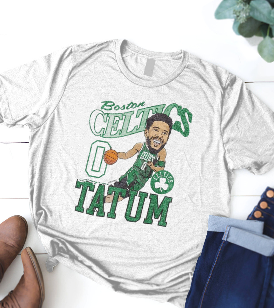 Boston Celtics Jayson Tatum Caricature Player New Era Green Basketball 0 Celtics Shamrock T-Shirt