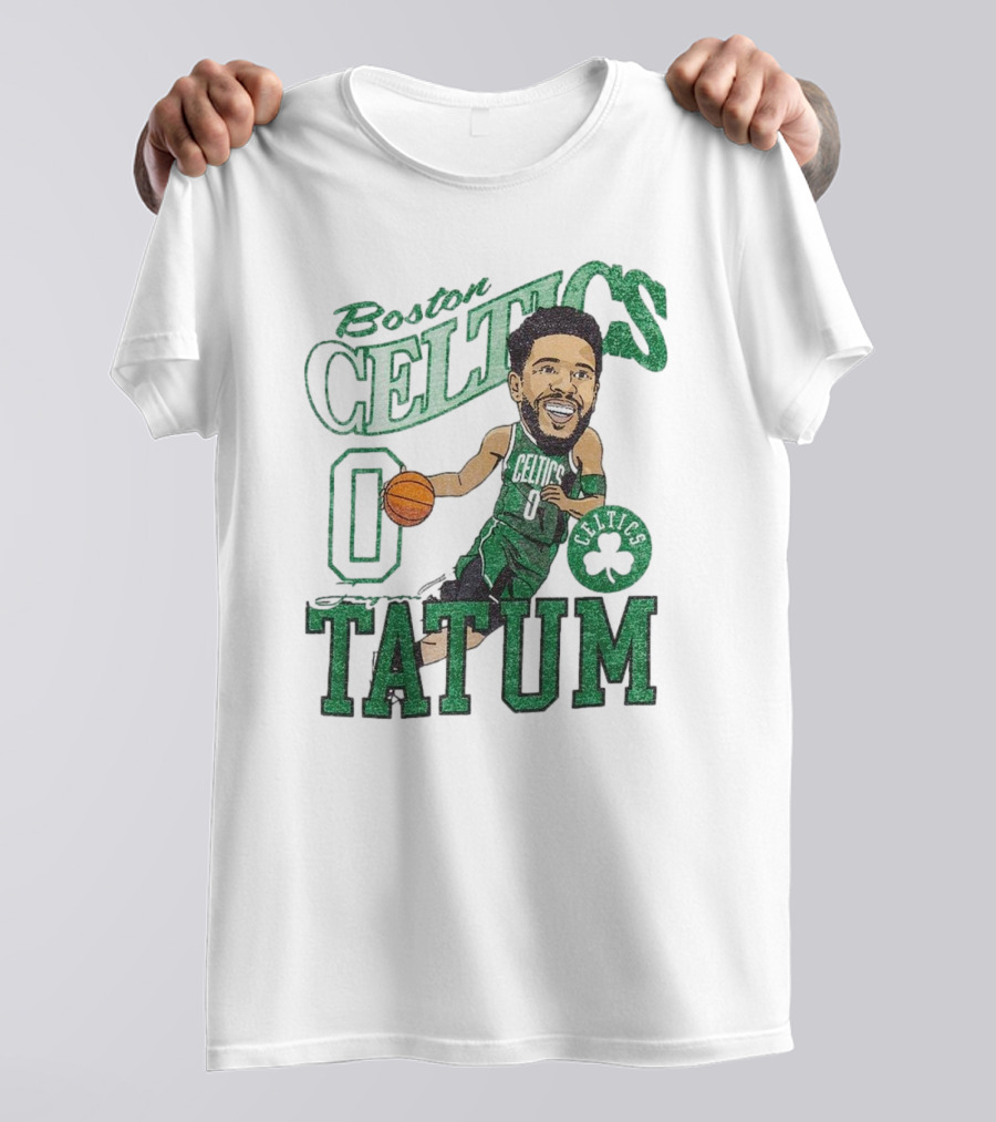 Boston Celtics Jayson Tatum Caricature Player New Era Green Basketball 0 Celtics Shamrock T-Shirt