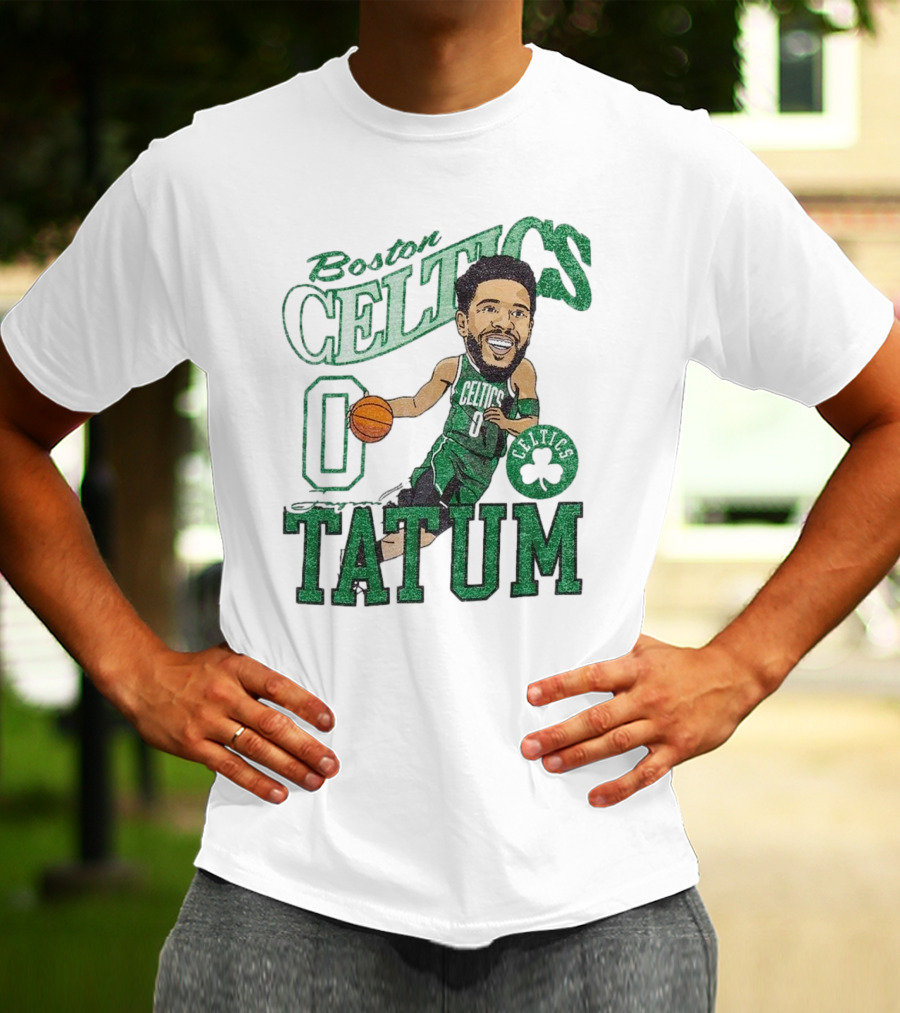 Boston Celtics Jayson Tatum Caricature Player New Era Green Basketball 0 Celtics Shamrock T-Shirt