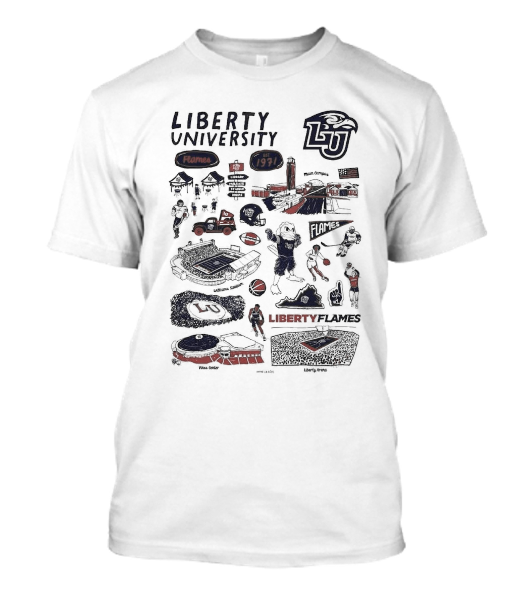Liberty University Flames 1971 Athletics Montage Liberty Athletics T-Shirt