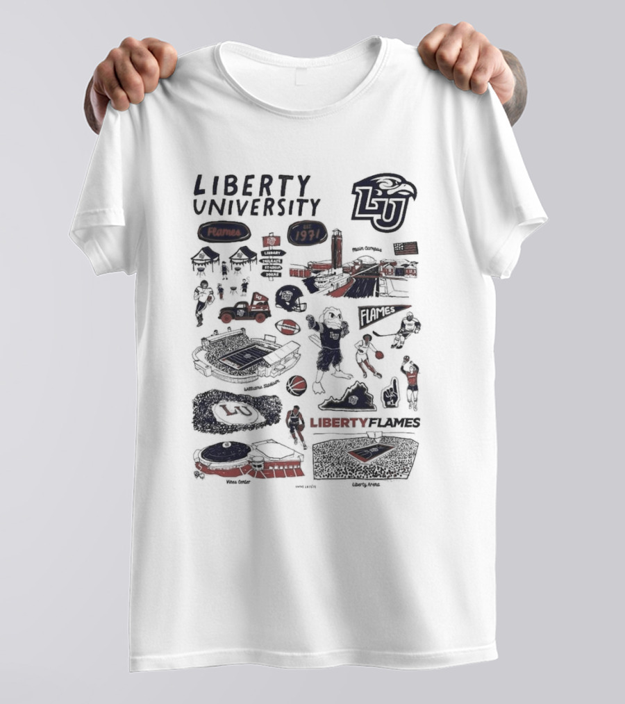 Liberty University Flames 1971 Athletics Montage Liberty Athletics T-Shirt
