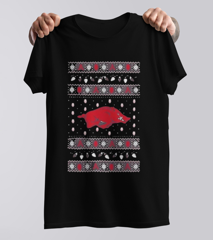 Arkansas Razorbacks Christmas Lights Ugly T-Shirt