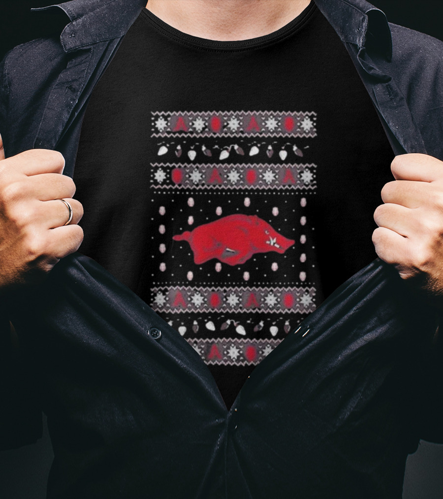 Arkansas Razorbacks Christmas Lights Ugly T-Shirt