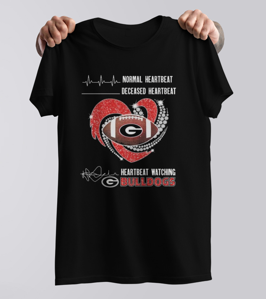 Heartbeat Watching Georgia Bulldogs Football Sparkling Diamond Heart T-Shirt