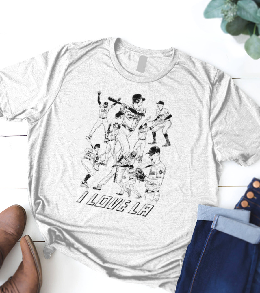I Love LA Dodgers Let's Go Dodgers Hand Drawing T-Shirt