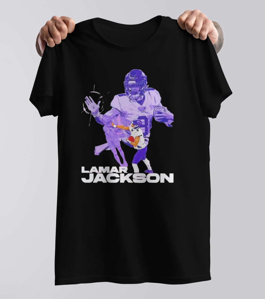 Lamar Jackson Baltimore Ravens NFL Stiff Arm Dynamic Action Play T-Shirt