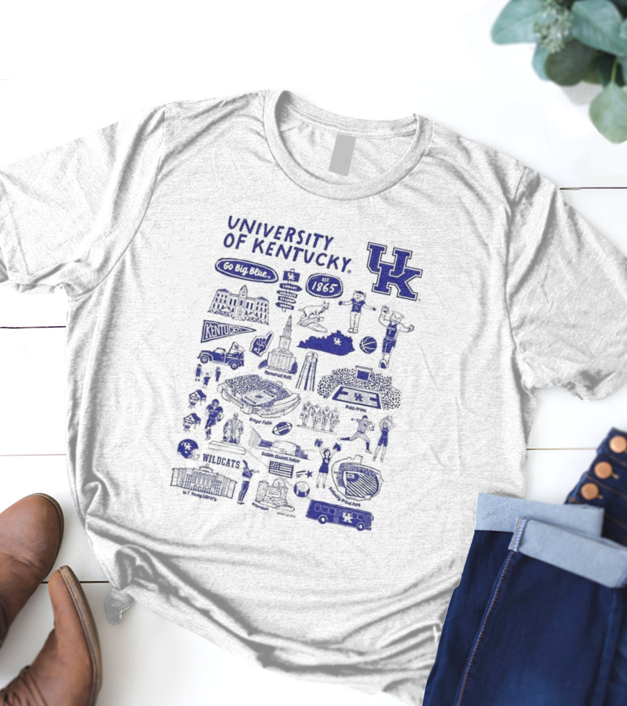 University Of Kentucky Go Big Blue Wildcats Rupp Arena Memorial Hall Kroger Field Lextran UK Basketball 1865 Established Kentucky Wildcats Vive La Fete Impressions T-Shirt