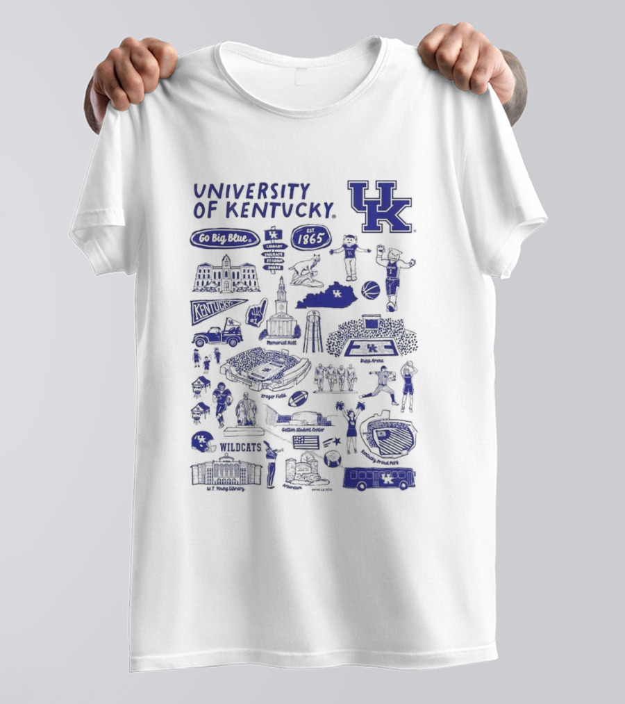 University Of Kentucky Go Big Blue Wildcats Rupp Arena Memorial Hall Kroger Field Lextran UK Basketball 1865 Established Kentucky Wildcats Vive La Fete Impressions T-Shirt