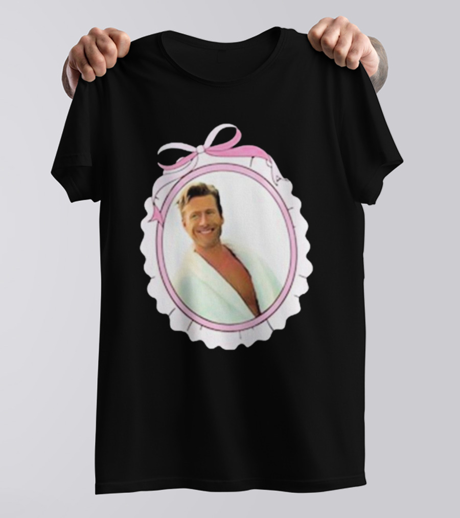 Cherrydaze Glen Powell Pink Ribbon Scalloped Frame T-Shirt