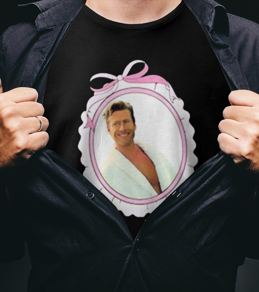 Cherrydaze Glen Powell Pink Ribbon Scalloped Frame T-Shirt