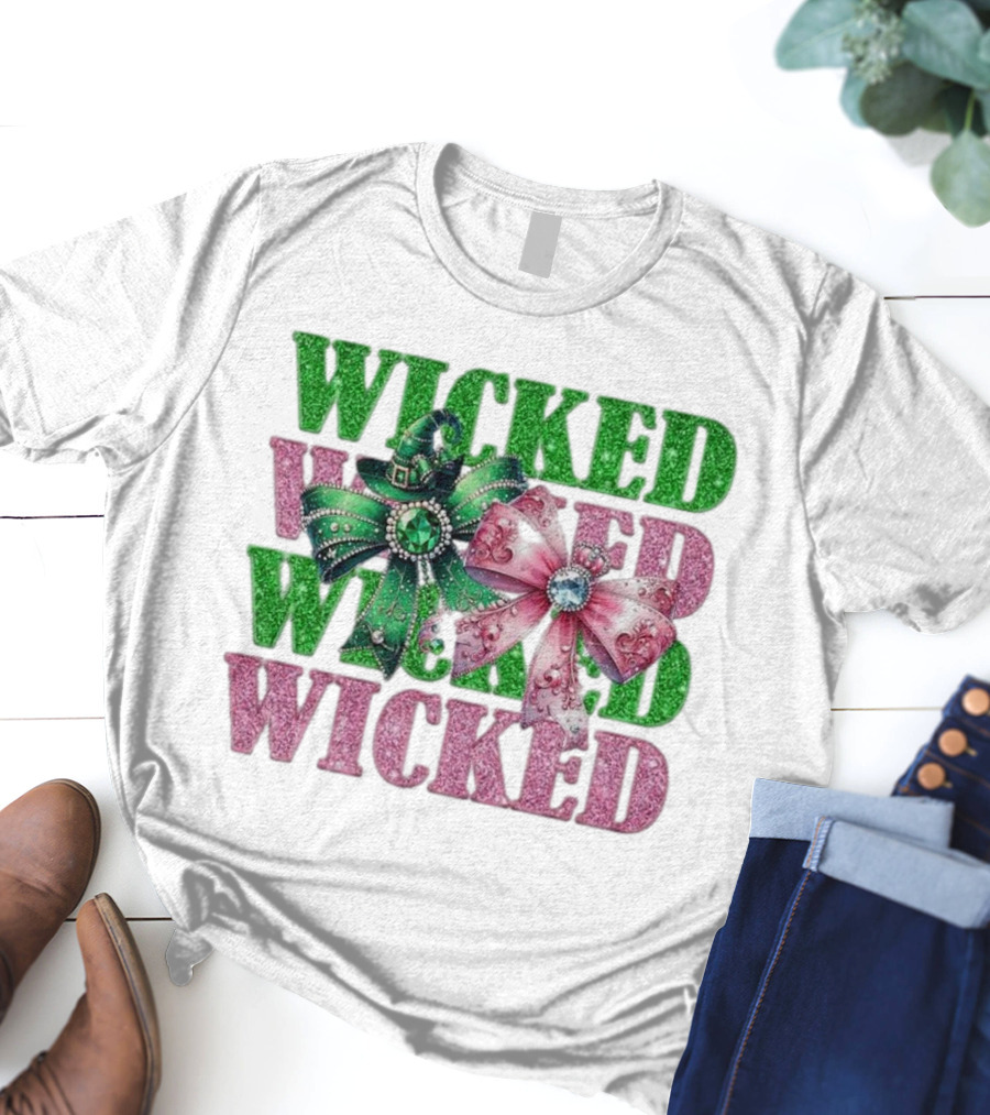 Wicked Coquette Glitter Green Pink Bow Hat T-Shirt