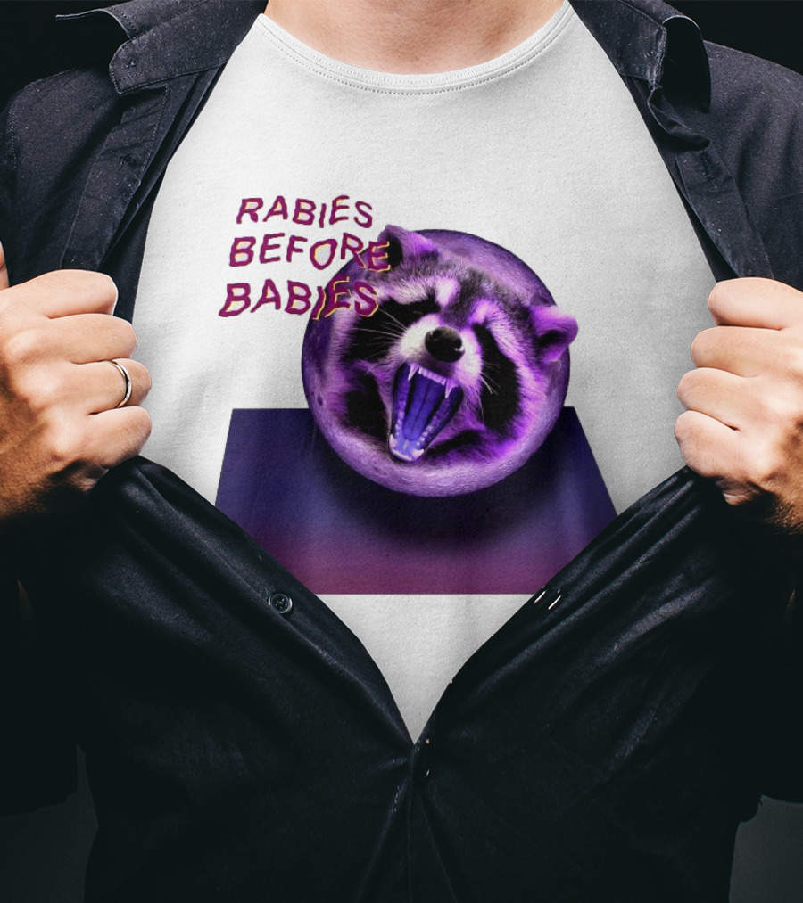 Rabies Before Babies Raccoon Spherical Illusion T-Shirt