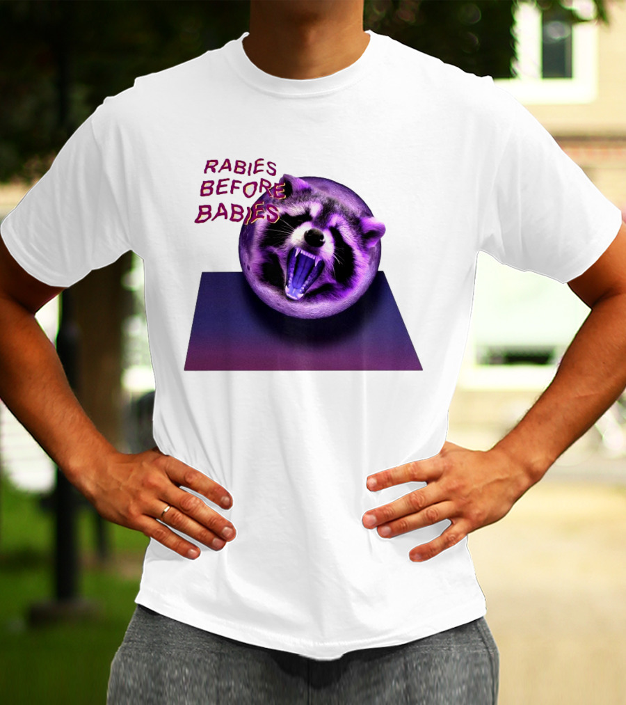 Rabies Before Babies Raccoon Spherical Illusion T-Shirt