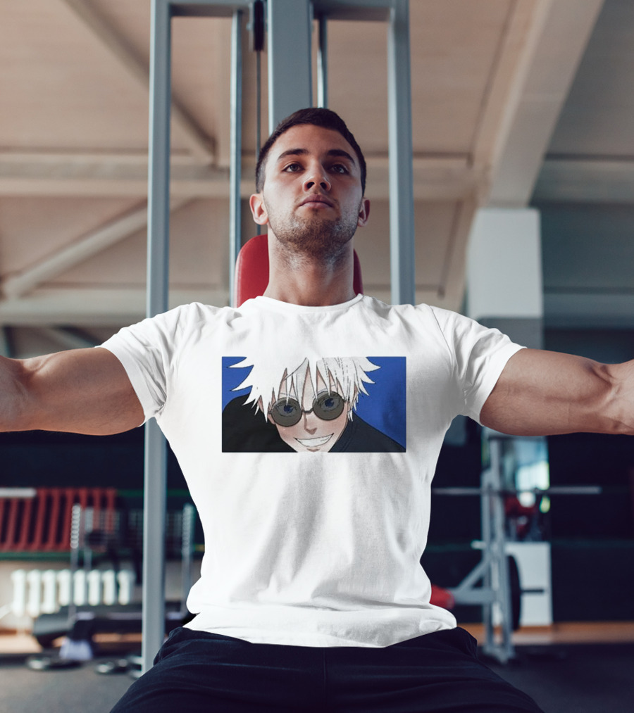 Young Gojo Anime Manga Character Blue Background T-Shirt