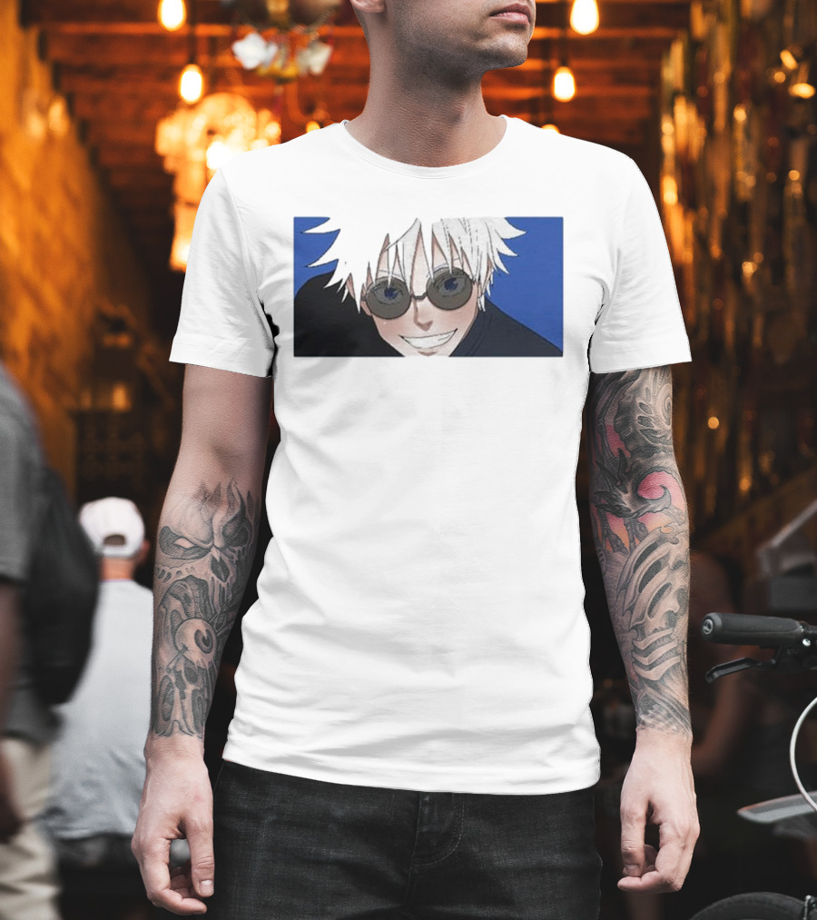 Young Gojo Anime Manga Character Blue Background T-Shirt