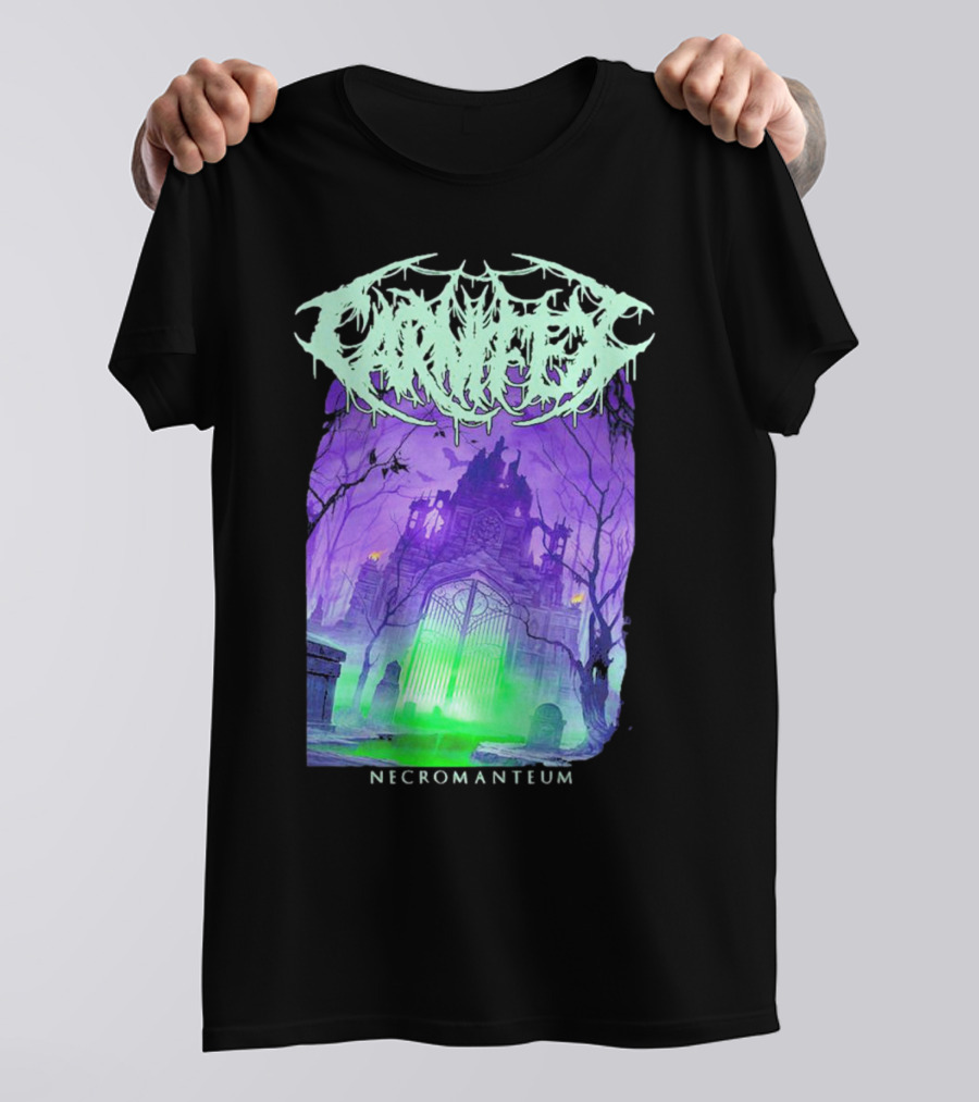 Carnifex Necromanteum Haunted Gothic Castle With Glowing Green And Purple Portal T-Shirt