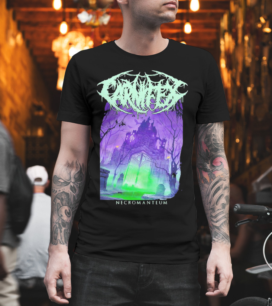 Carnifex Necromanteum Haunted Gothic Castle With Glowing Green And Purple Portal T-Shirt