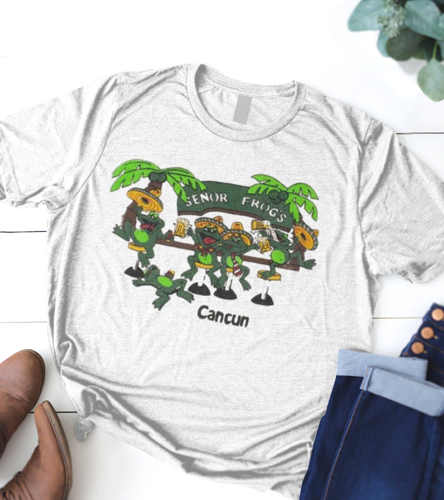 Señor Frog’s Cancun Mexico Palm Trees And Frogs With Sombreros T-Shirt