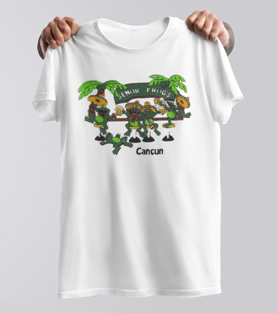 Señor Frog’s Cancun Mexico Palm Trees And Frogs With Sombreros T-Shirt