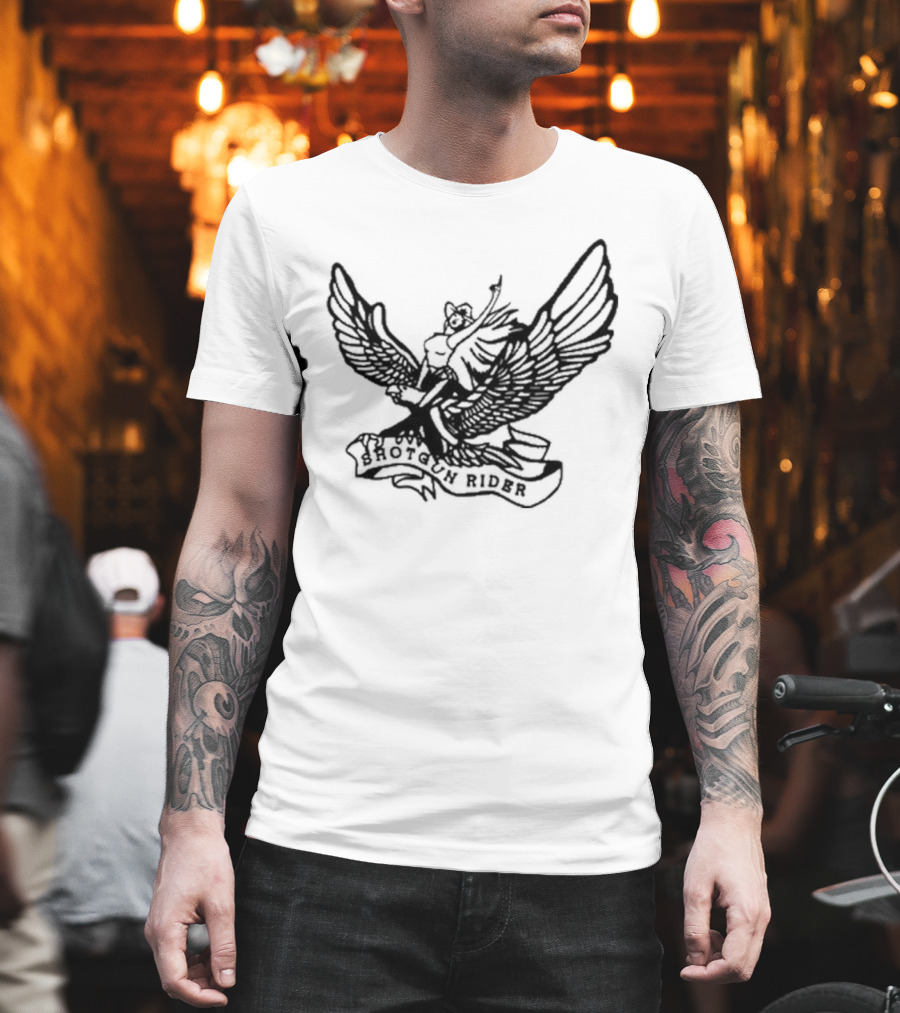Shotgun Rider Eagle Motorcyclist Banner T-Shirt