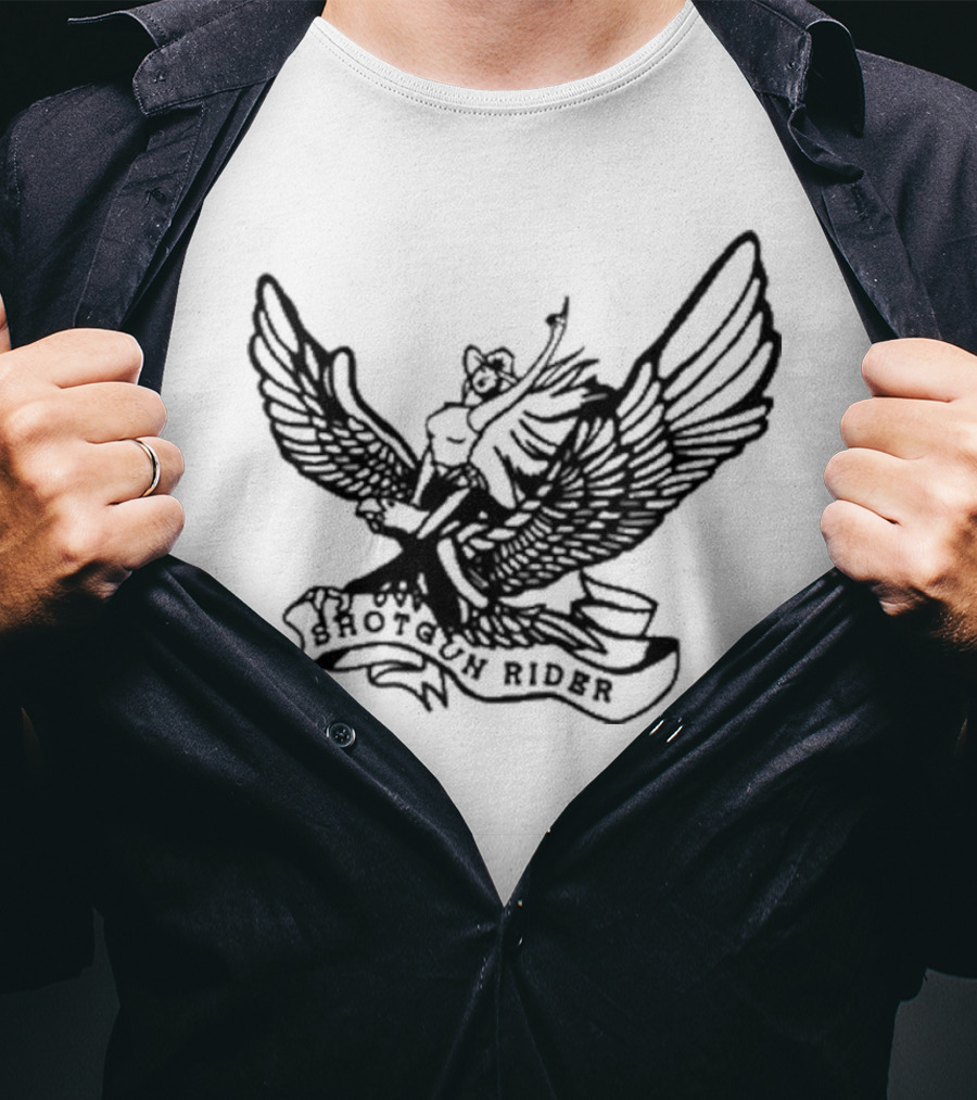 Shotgun Rider Eagle Motorcyclist Banner T-Shirt