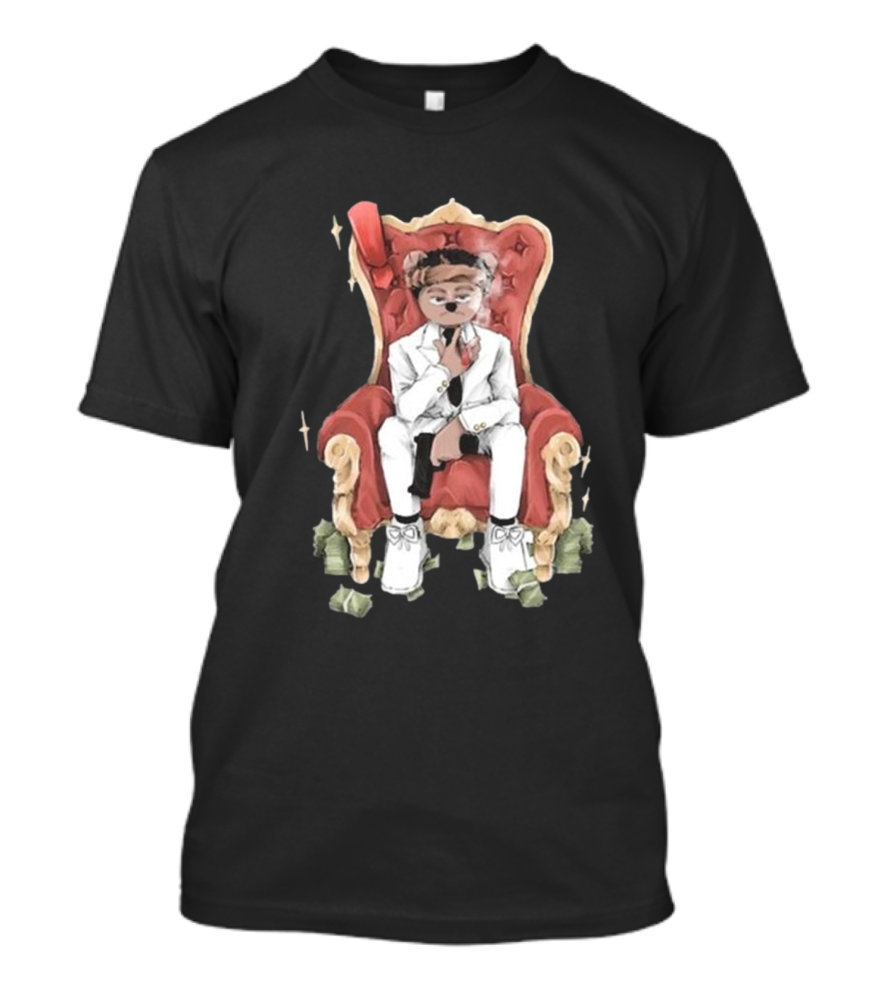 Top Kid Korro Sitting On Red Throne With Money Rolls And Suit T-Shirt