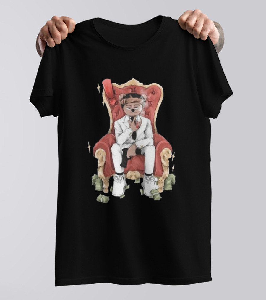 Top Kid Korro Sitting On Red Throne With Money Rolls And Suit T-Shirt