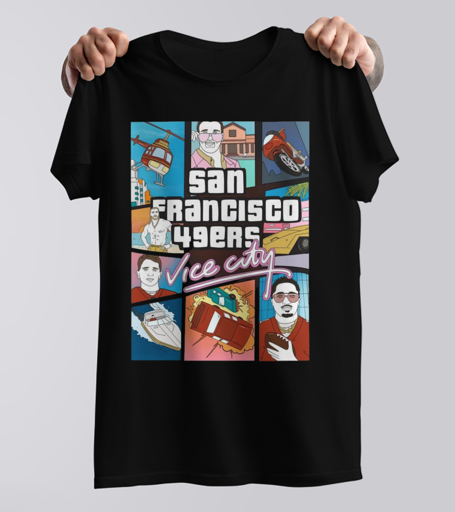 San Francisco 49ers Vice City Helicopter Car Yacht Football T-Shirt