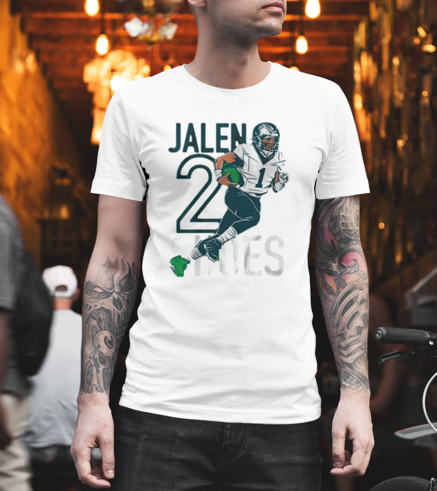 Jalen Hurts Two Shoes Philadelphia Eagles NFL Player Football Action T-Shirt