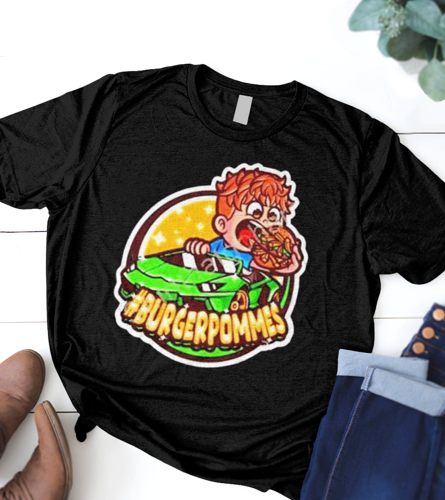Lukas Eating Burger In Green Car #Burgerpommes T-Shirt