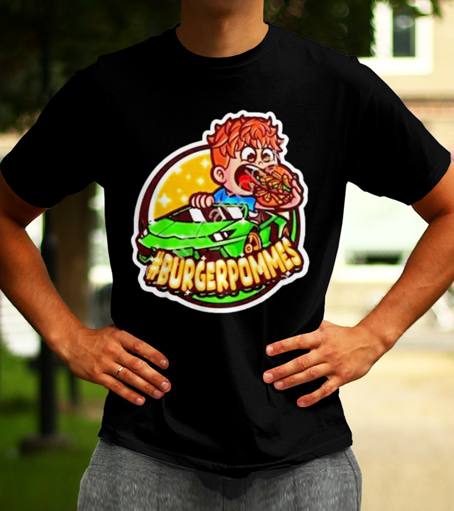 Lukas Eating Burger In Green Car #Burgerpommes T-Shirt