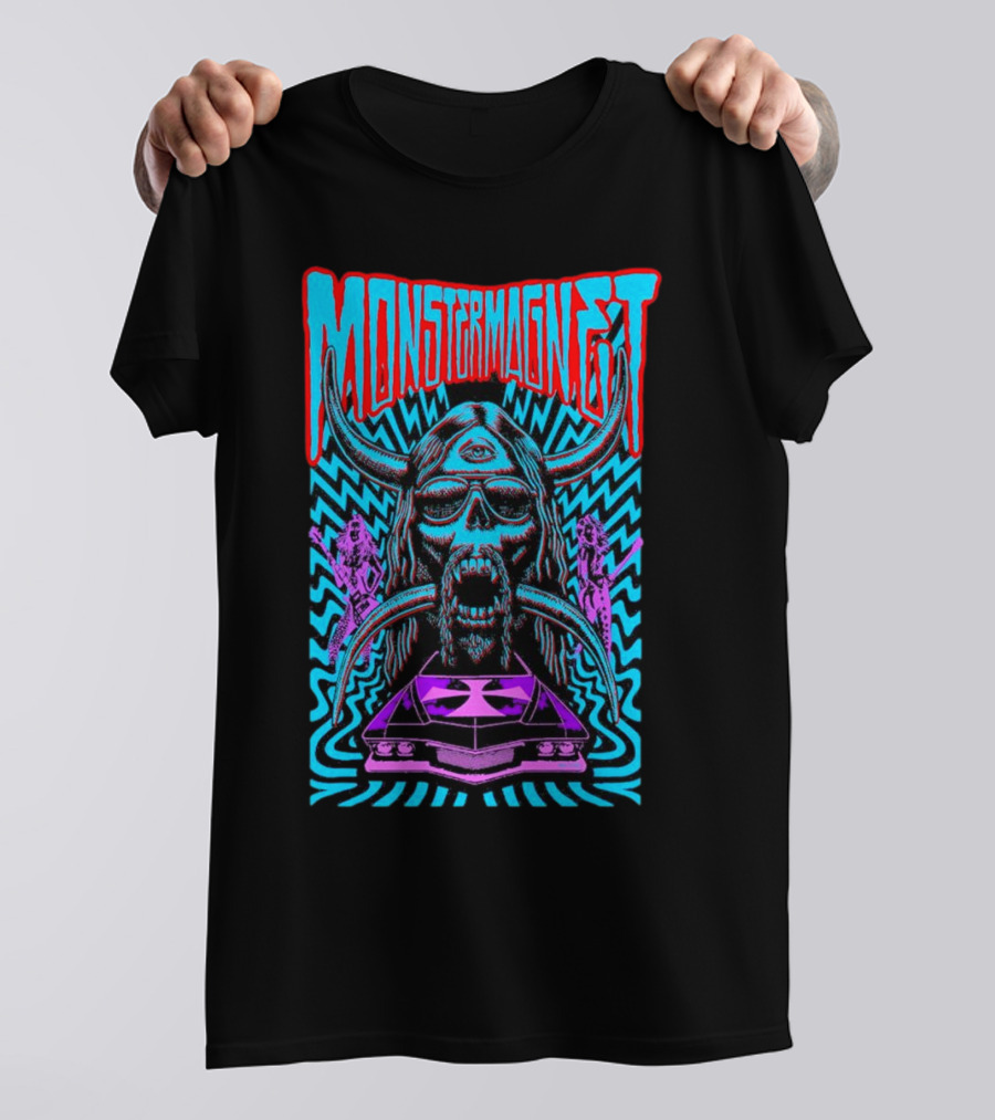 Monster Magnet Vampiric Psychedelic Skull And Car T-Shirt