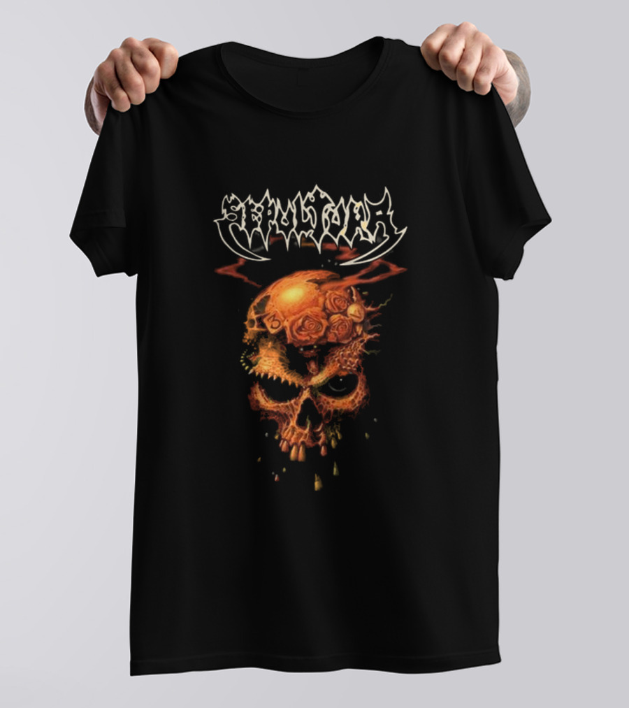 Sepultura Beneath The Remains Skull Design With Roses And Flames T-Shirt