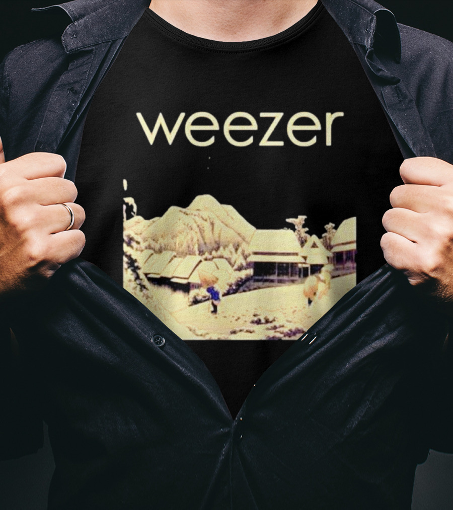 Weezer Pinkerton Album Snowy Village Scene T-Shirt