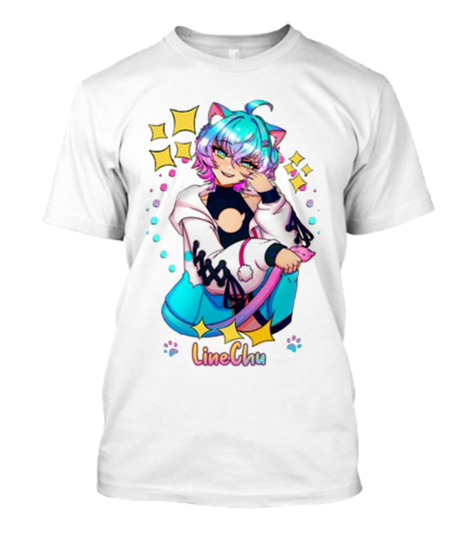 LineChu Glimmer Anime Character With Cat Ears And Colorful Pastel Aesthetic T-Shirt