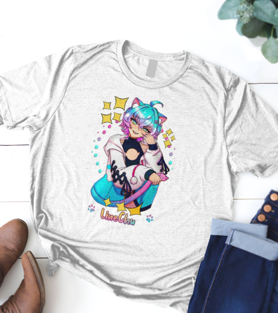 LineChu Glimmer Anime Character With Cat Ears And Colorful Pastel Aesthetic T-Shirt