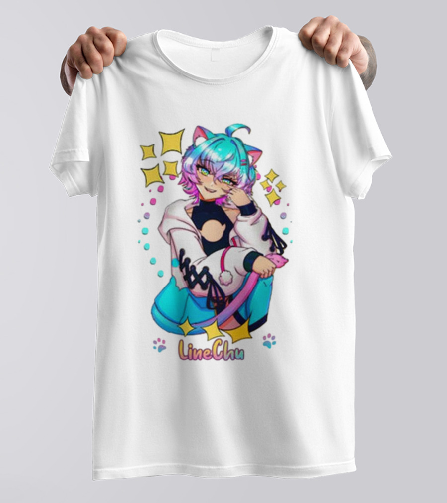 LineChu Glimmer Anime Character With Cat Ears And Colorful Pastel Aesthetic T-Shirt
