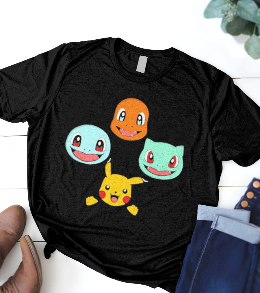 Pokemon Bohemian Rhapsody Charmander Squirtle Bulbasaur Pikachu Faces T-Shirt