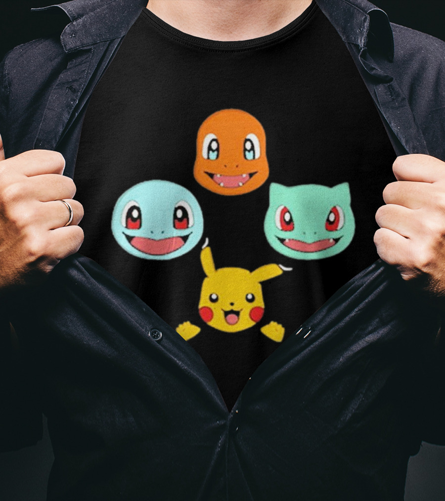 Pokemon Bohemian Rhapsody Charmander Squirtle Bulbasaur Pikachu Faces T-Shirt