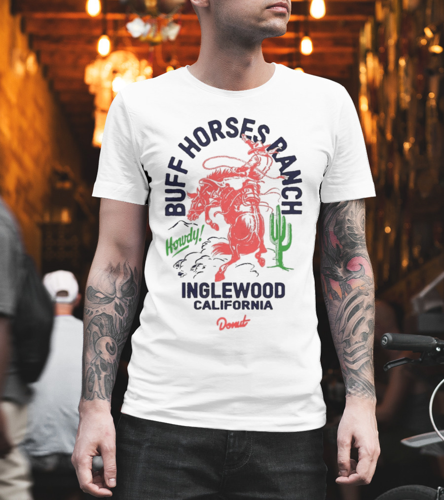 Buff Horses Ranch Howdy Inglewood California Donut T-Shirt
