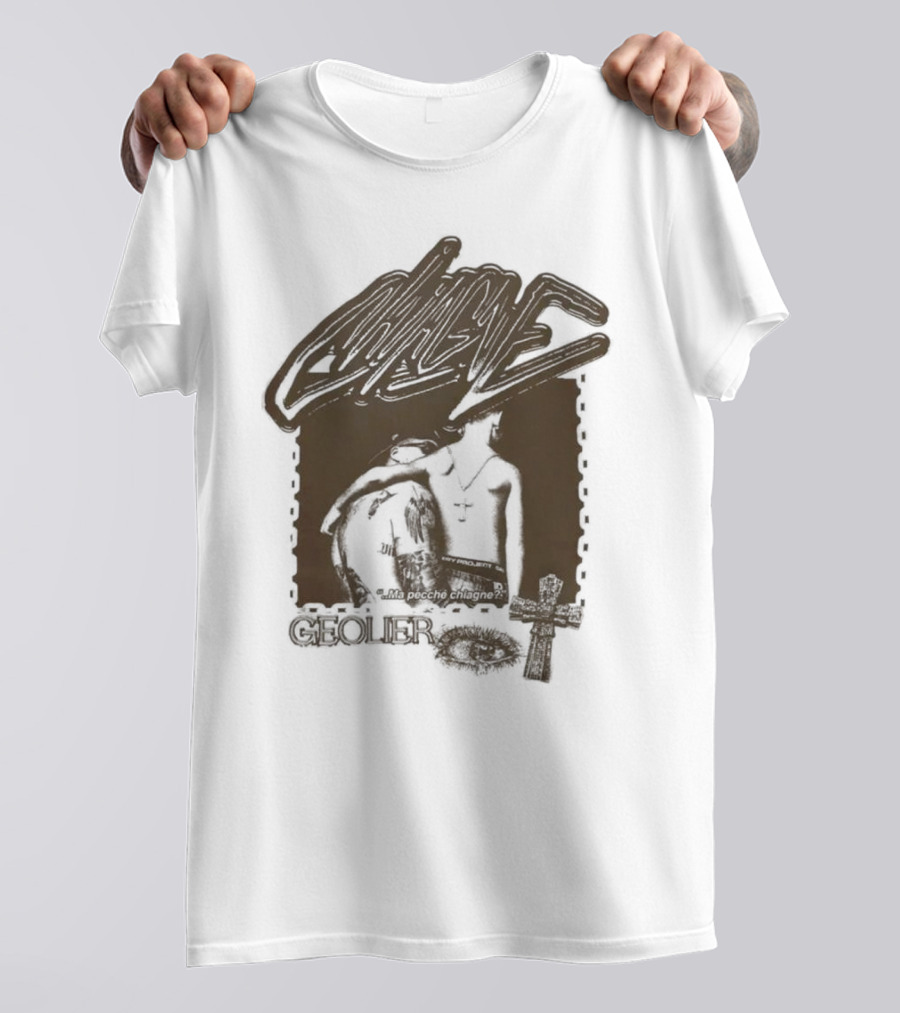 Geolier Chiagne Na Pecché Chiagne Cross Tattoo T-Shirt