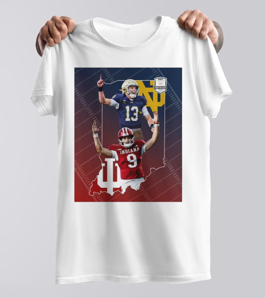 Indiana Hoosiers Versus Notre Dame Fighting Irish 12-Team CFP Friday Matchup T-Shirt