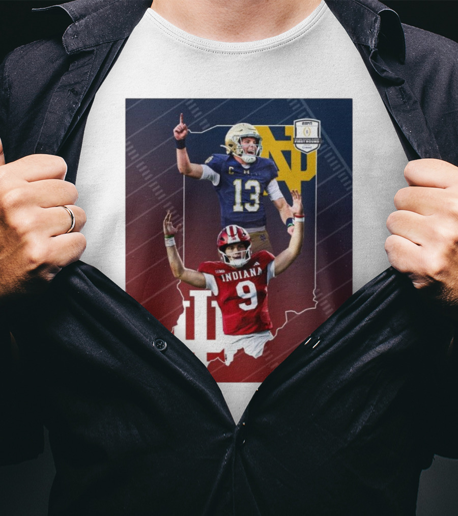 Indiana Hoosiers Versus Notre Dame Fighting Irish 12-Team CFP Friday Matchup T-Shirt