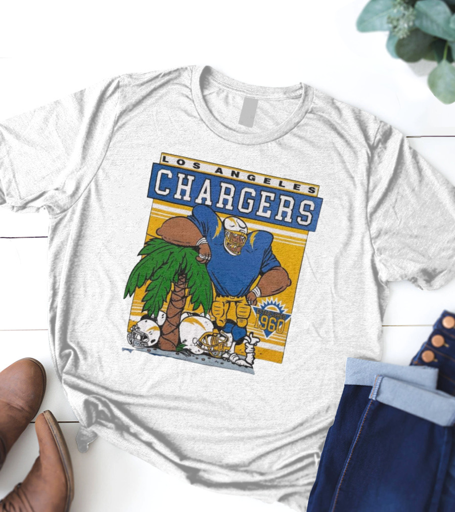 Los Angeles Chargers Crenshaw Skate Club Light Blue Palm Tree Established 1960 Football Player T-Shirt