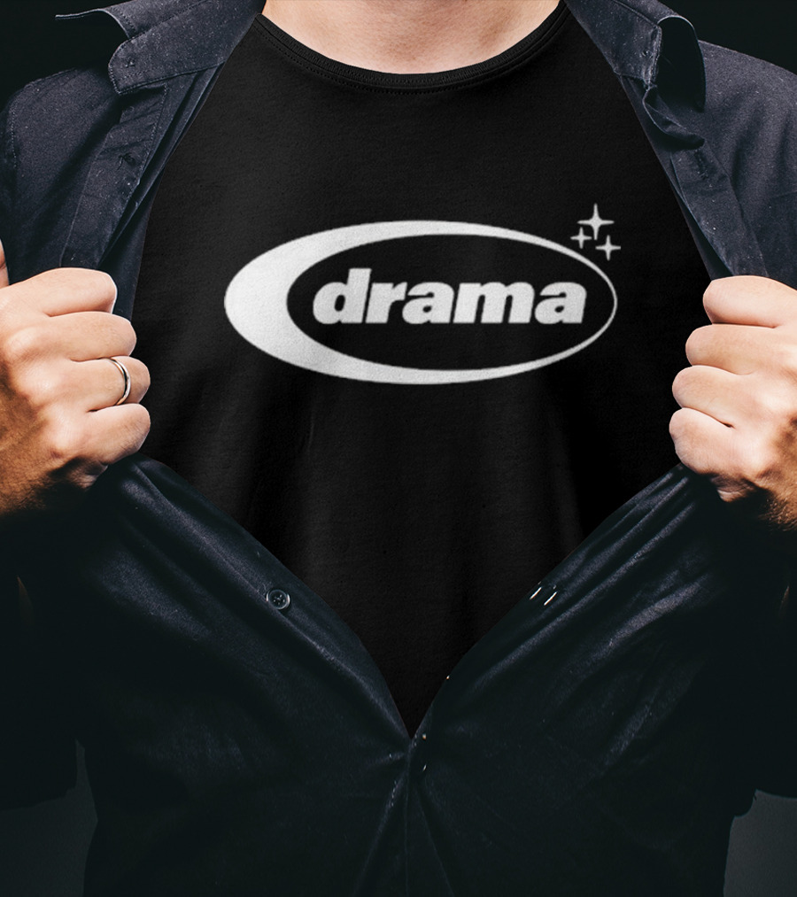 Drama Oval Linestar Logo Design With Sparkling Stars T-Shirt