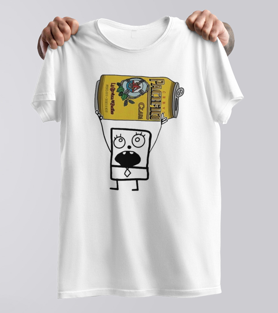Doodlebob Holding Pacifico Clara La Cerveza Del Pacifico Beer Can T-Shirt